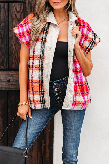 Plaid Sherpa Buttoned Jacket Vest