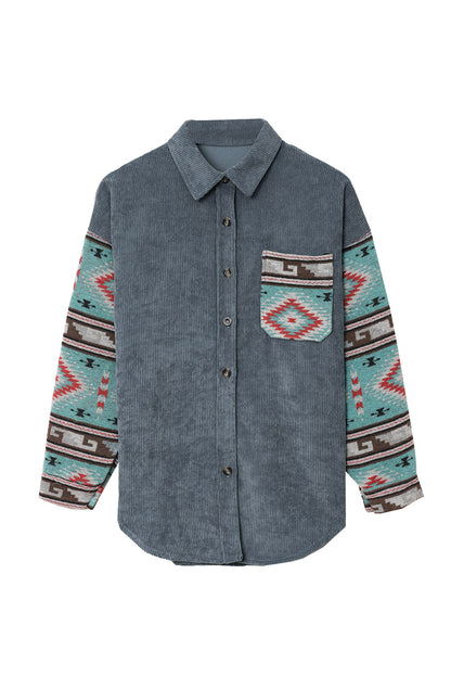 Aztec Colorblock Corduroy Pocketed Shacket