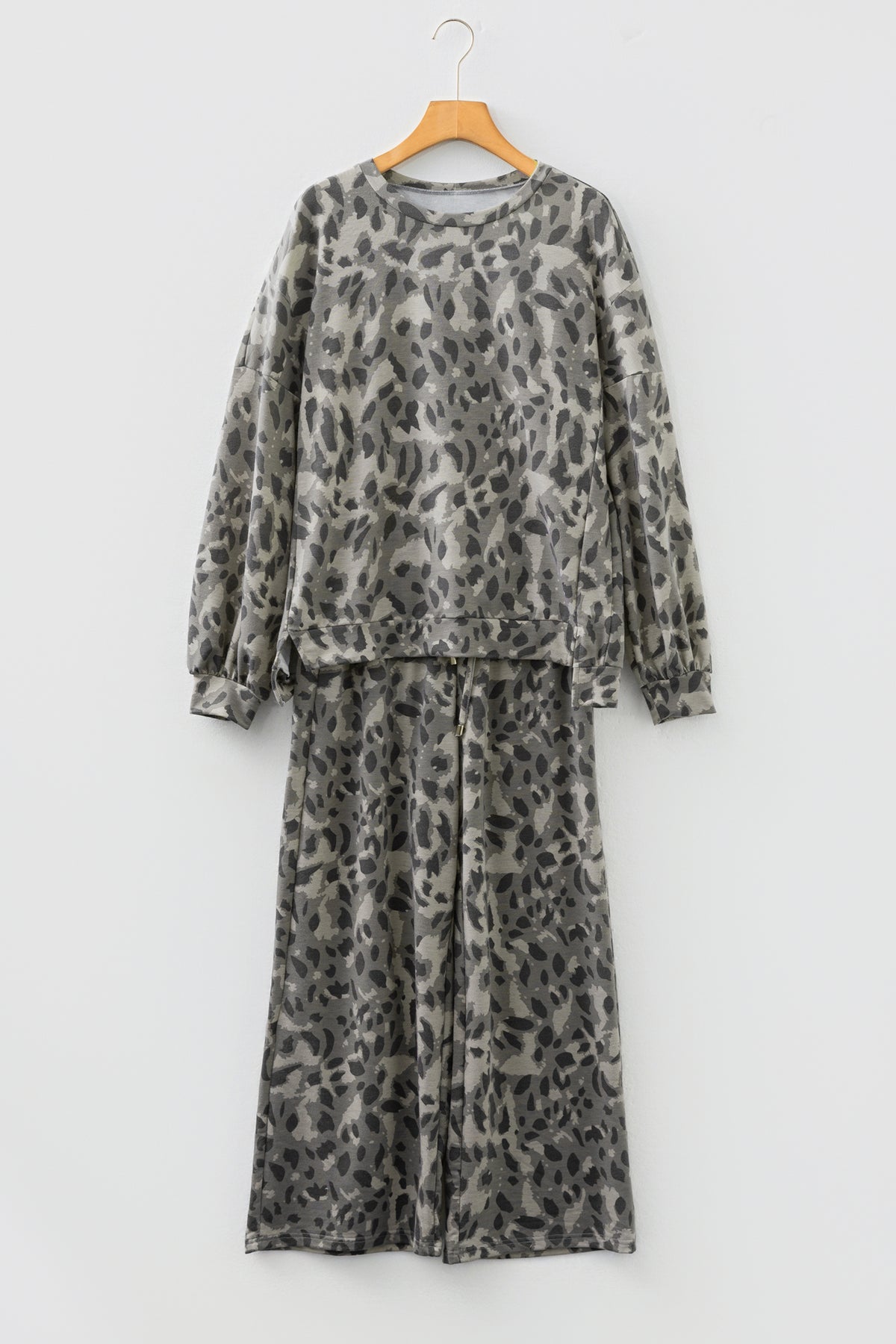 Leopard Raw Seam Sweatshirt & Wide Leg Pants Set