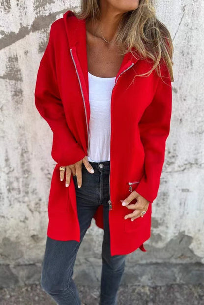 Solid Zip Up Hooded Coat