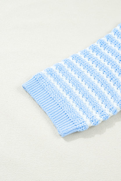 Stripe Bow Tie V-Neck Short Sleeve Sweater