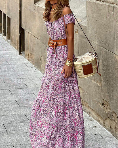 Boho Paisley Off-Shoulder Maxi Dress