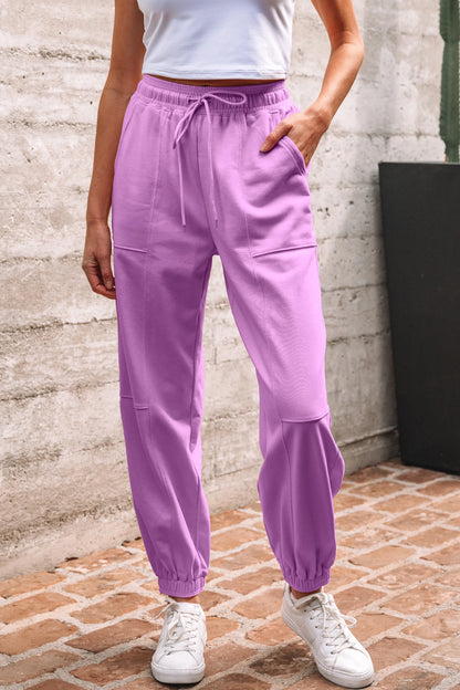 Solid Drawstring Elastic Waist Jogger Pants