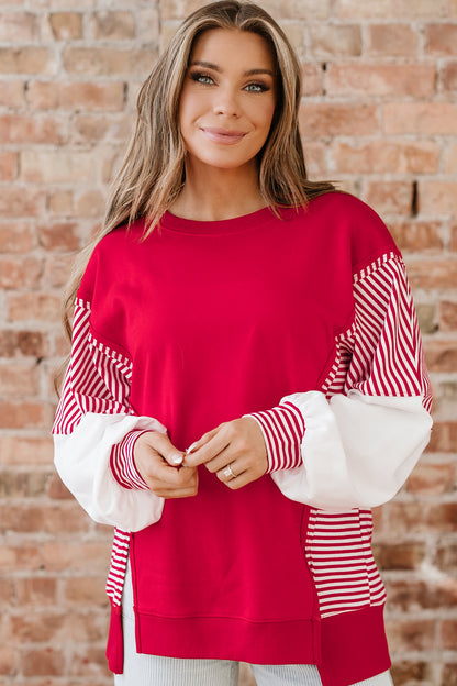 Stripe Patchwork Long Sleeve Colorblock Sweatshirt
