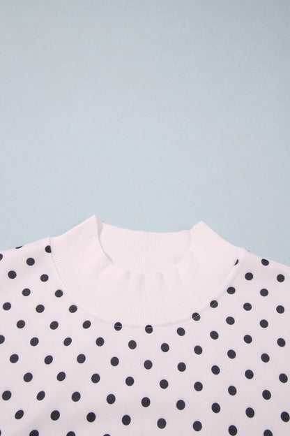 Polka Dot Mock Neck Drop Shoulder Sweatshirt