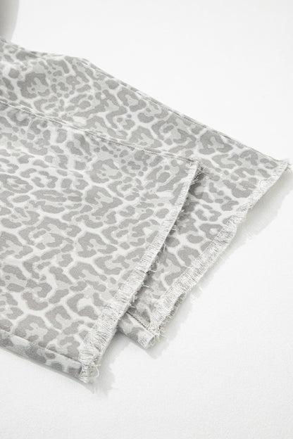 Leopard Frayed Edge High Waist Wide Leg Jeans