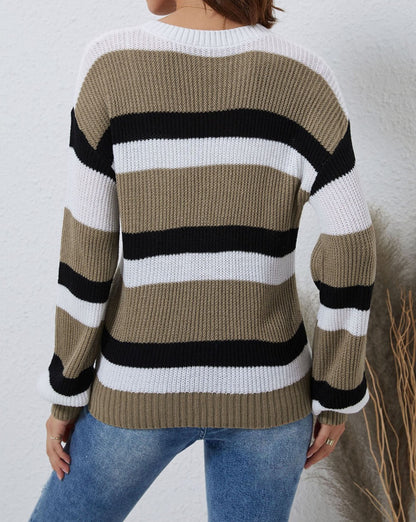 NEW! Striped Crew Neck Knit Sweater