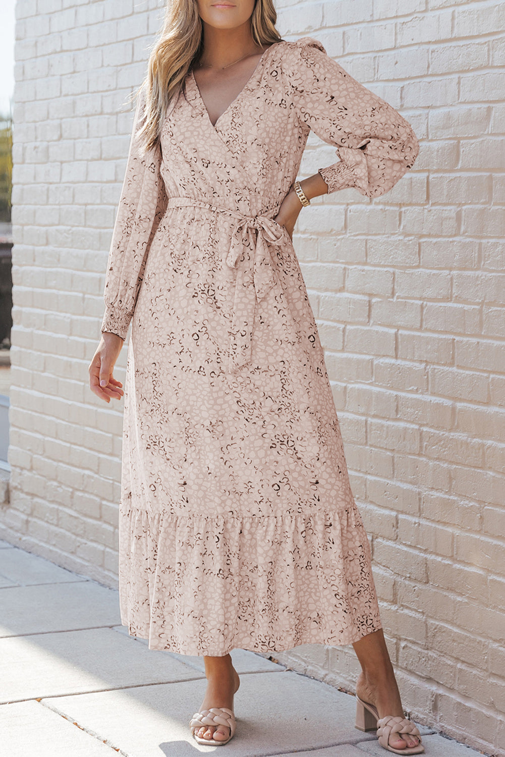 Leopard Puff Sleeve Maxi Dress w/Belt