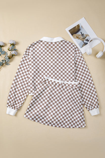 Checker Long Sleeve Top and Drawstring Mini Skirt Set
