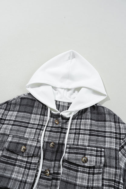 Plaid Pocketed Button-Up Hooded Shacket