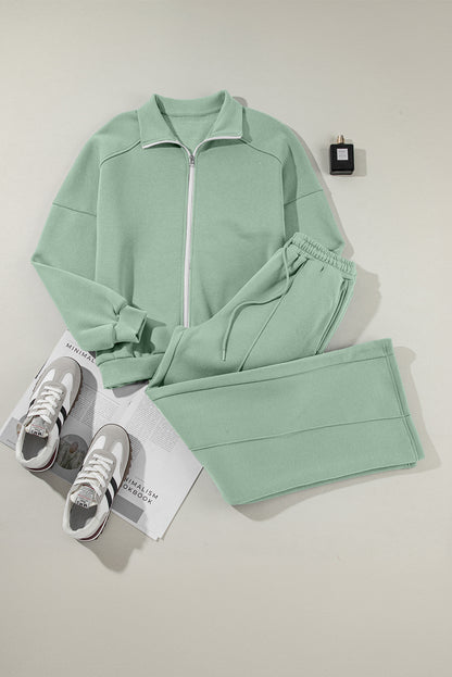 Solid Zip-Up Jacket and Drawstring Pants Set