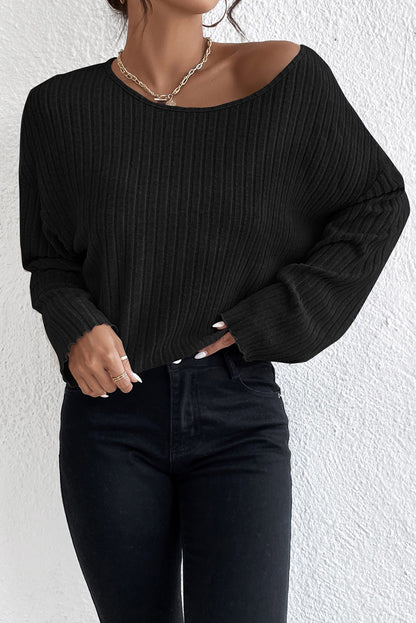 Ribbed Lettuce Edge Long Sleeve Top