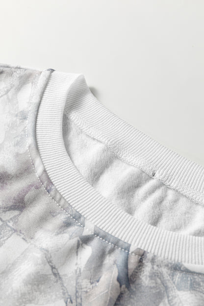 Abstract Camo Pullover & Drawstring Shorts Set