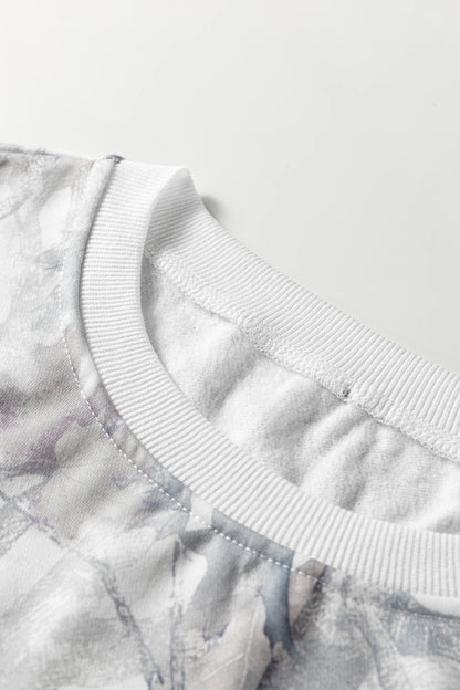 Abstract Camo Pullover & Drawstring Shorts Set