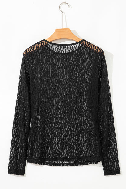 Leopard Sheer Mesh Long Sleeve Top