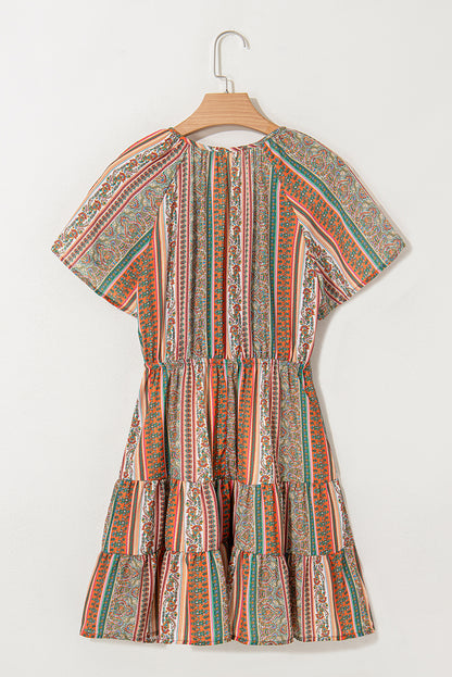 Floral Boho Buttoned V-Neck Ruffle Tiered Dress