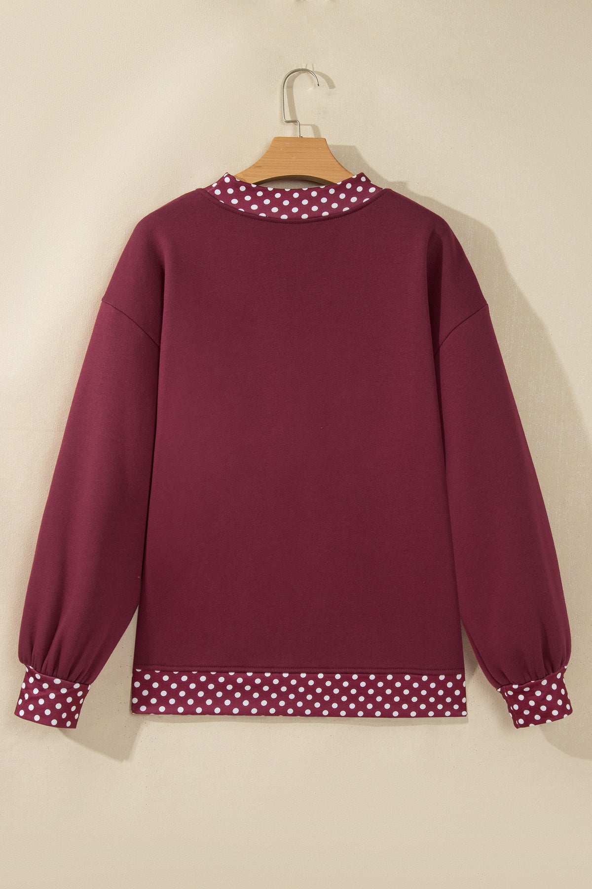 Polka Dot Contrast Trim Mock Neck Sweatshirt