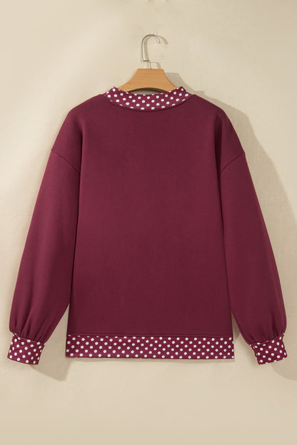 Polka Dot Contrast Trim Mock Neck Sweatshirt