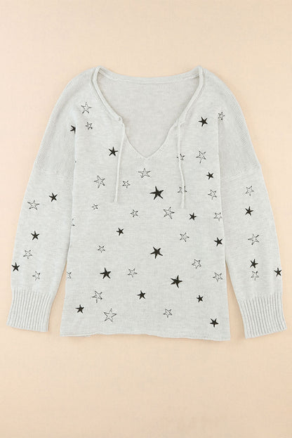 Stars Embroidery Lightweight Knit Sweater