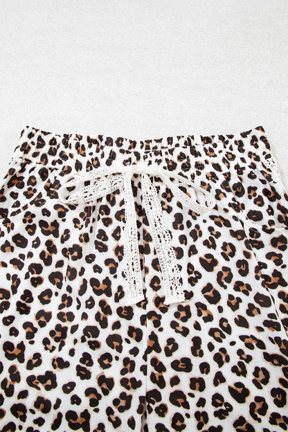 Leopard Lace Side Stripe Elastic Waist Jogger Pants