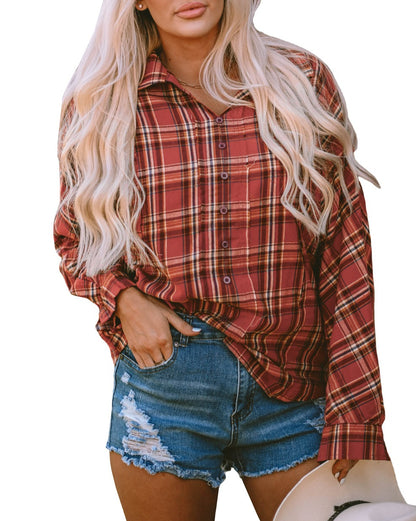 Plaid Raw Edge Buttoned Shirt