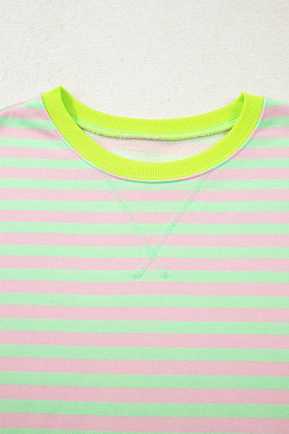 Stripe Contrast Ribbed Trim Cross Stitch Sweatshirt