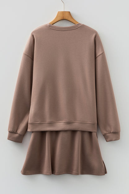 Solid Drop Shoulder Sweatshirt & Mini Skirt Set
