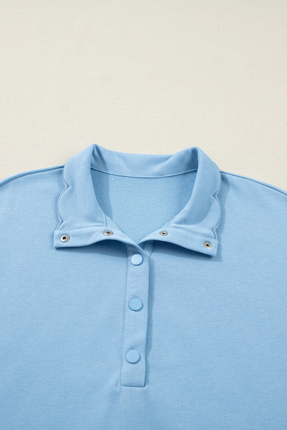 Solid Snap Button Scallop Hem Polo Mini Dress