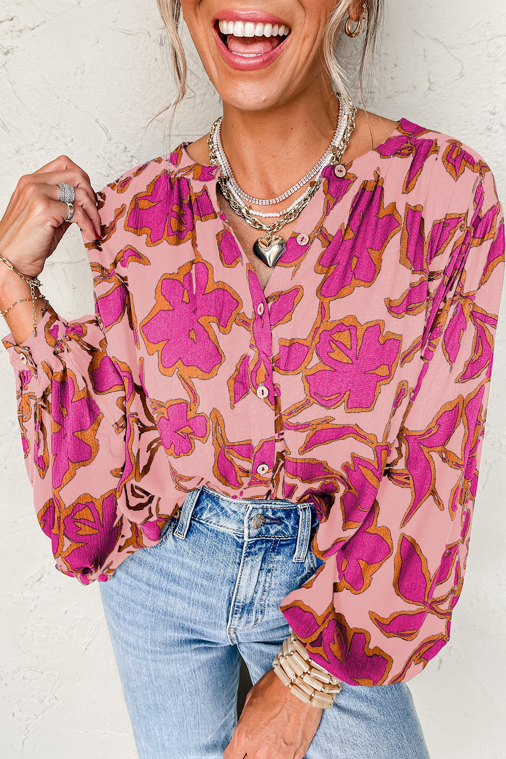 Floral Batwing Sleeve Buttoned Shirt