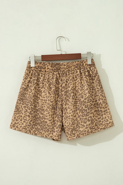 Leopard Star Patch Drawstring Elastic Waist Shorts