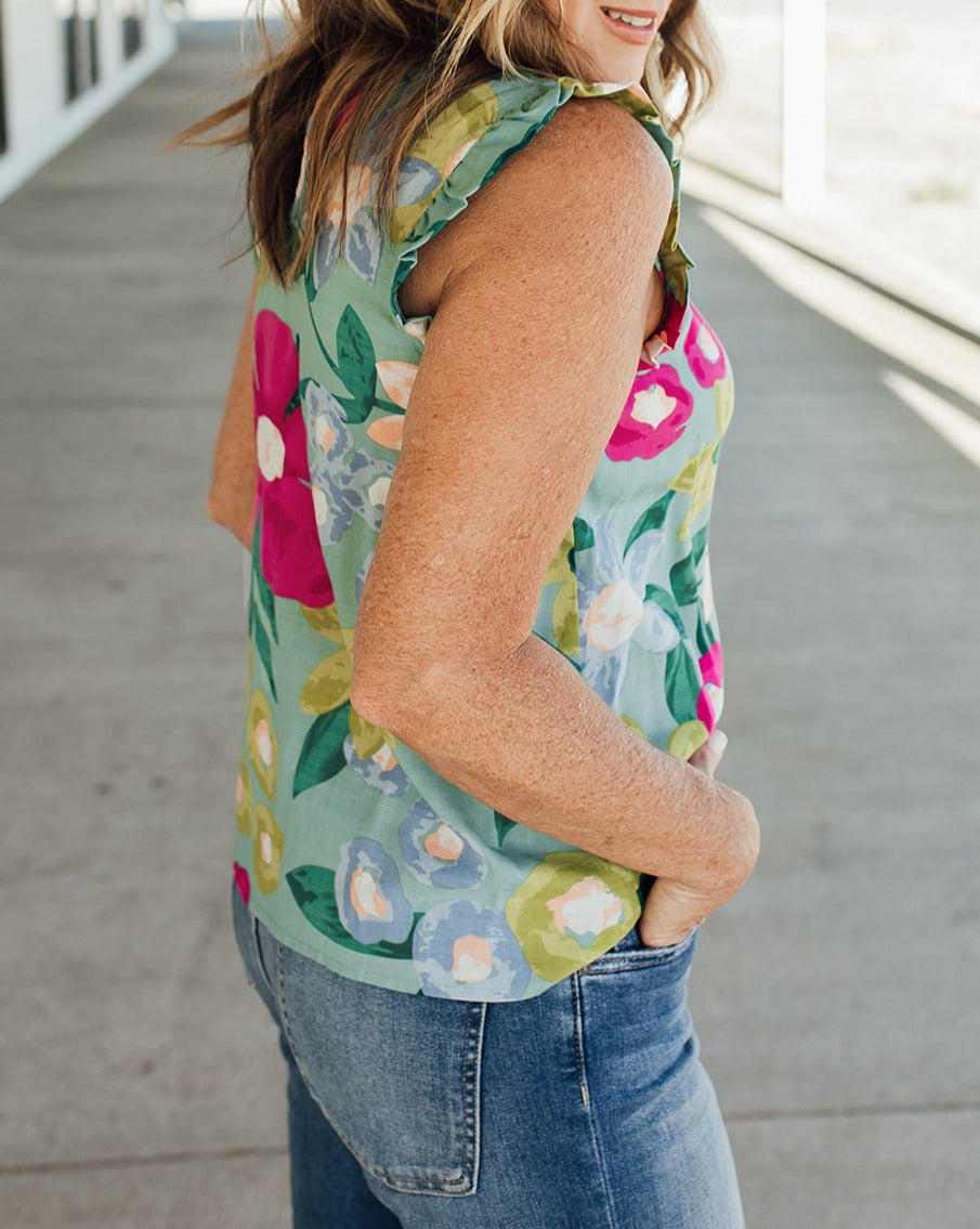 Floral Ruffle Trim Tank Top