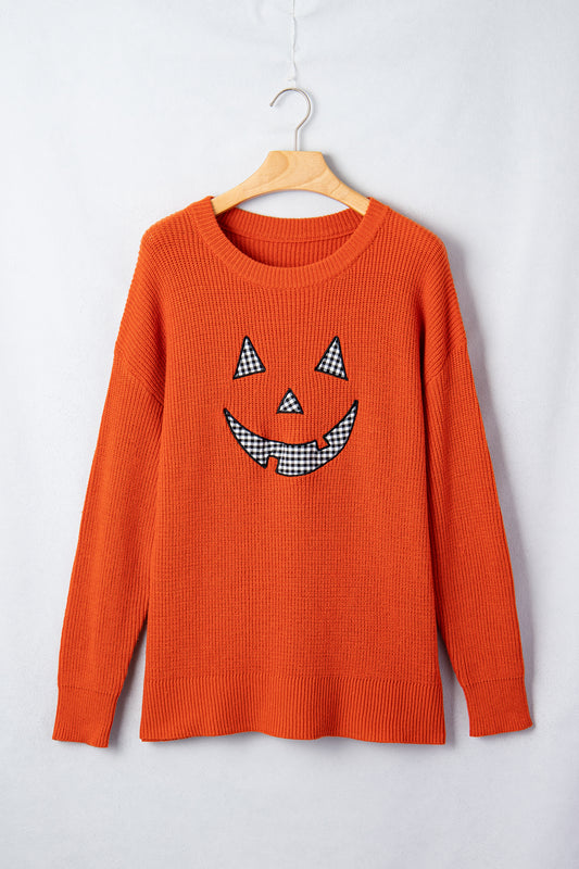 Halloween Drop Shoulder Long Sleeve Round Neck Sweater