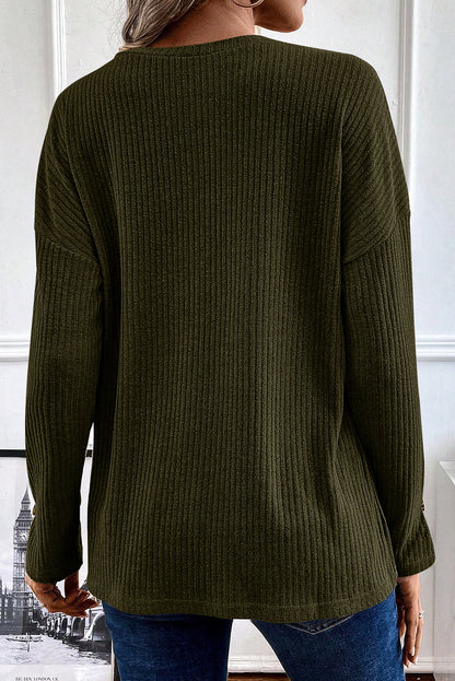 Ribbed Long Sleeve Henley Top