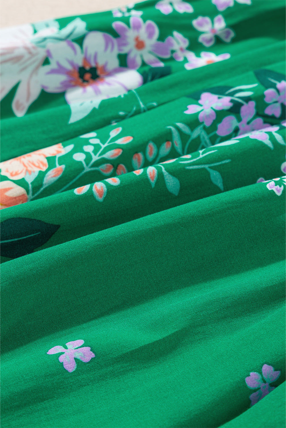 Floral Bubble Sleeve Smocked Tiered Midi Dress