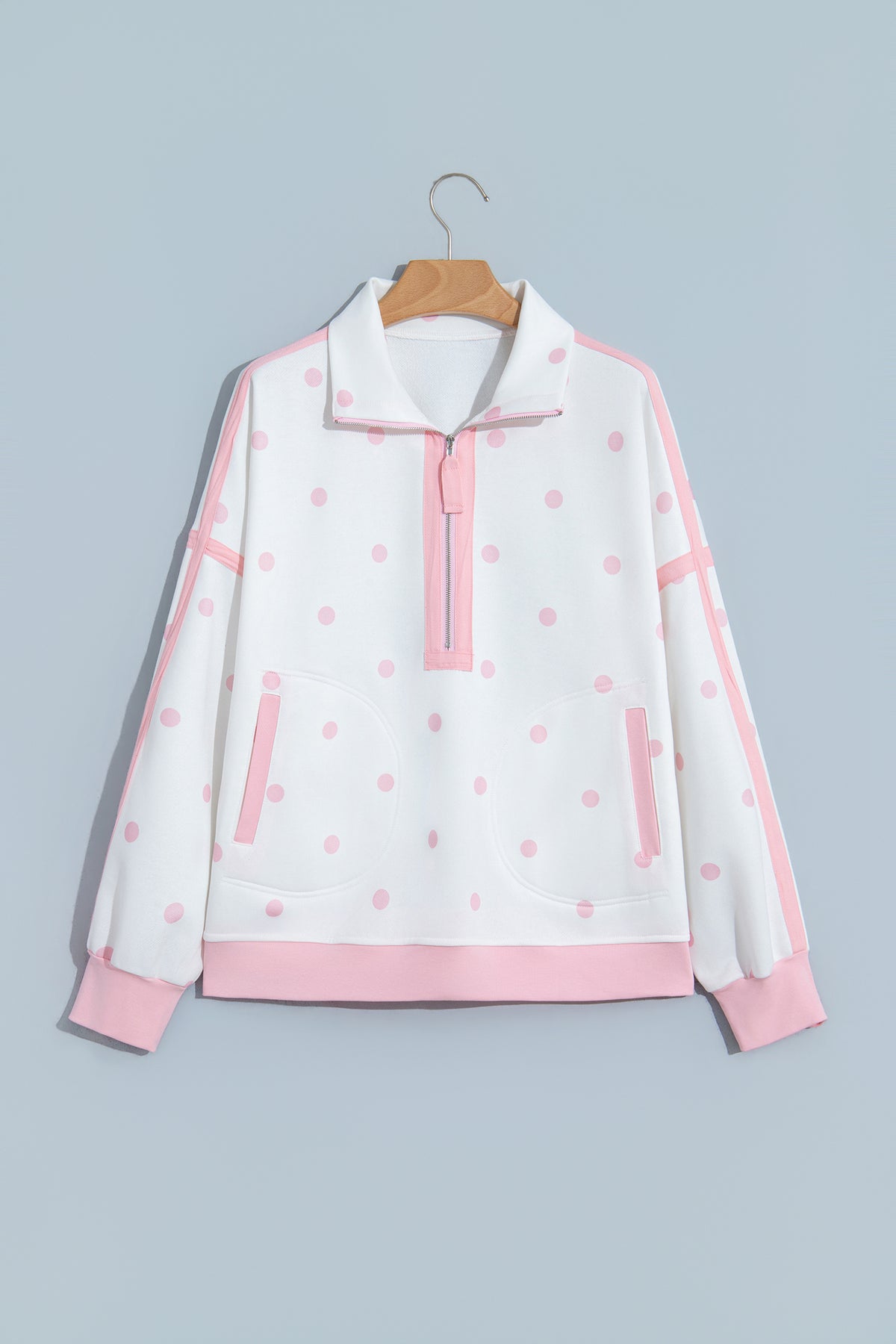 Polka Dot Half Zip Drop Shoulder Sweatshirt