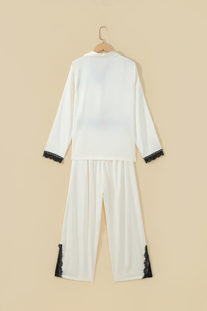 Lace Contrast Trim Top & Pants Pajama Set