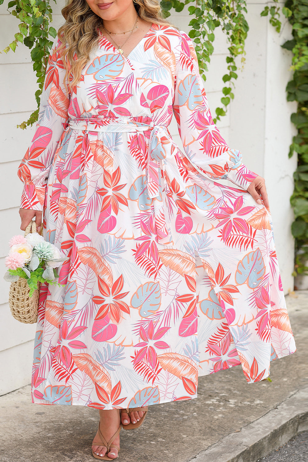 Tropical Tie Front Maxi Dress Plus Size