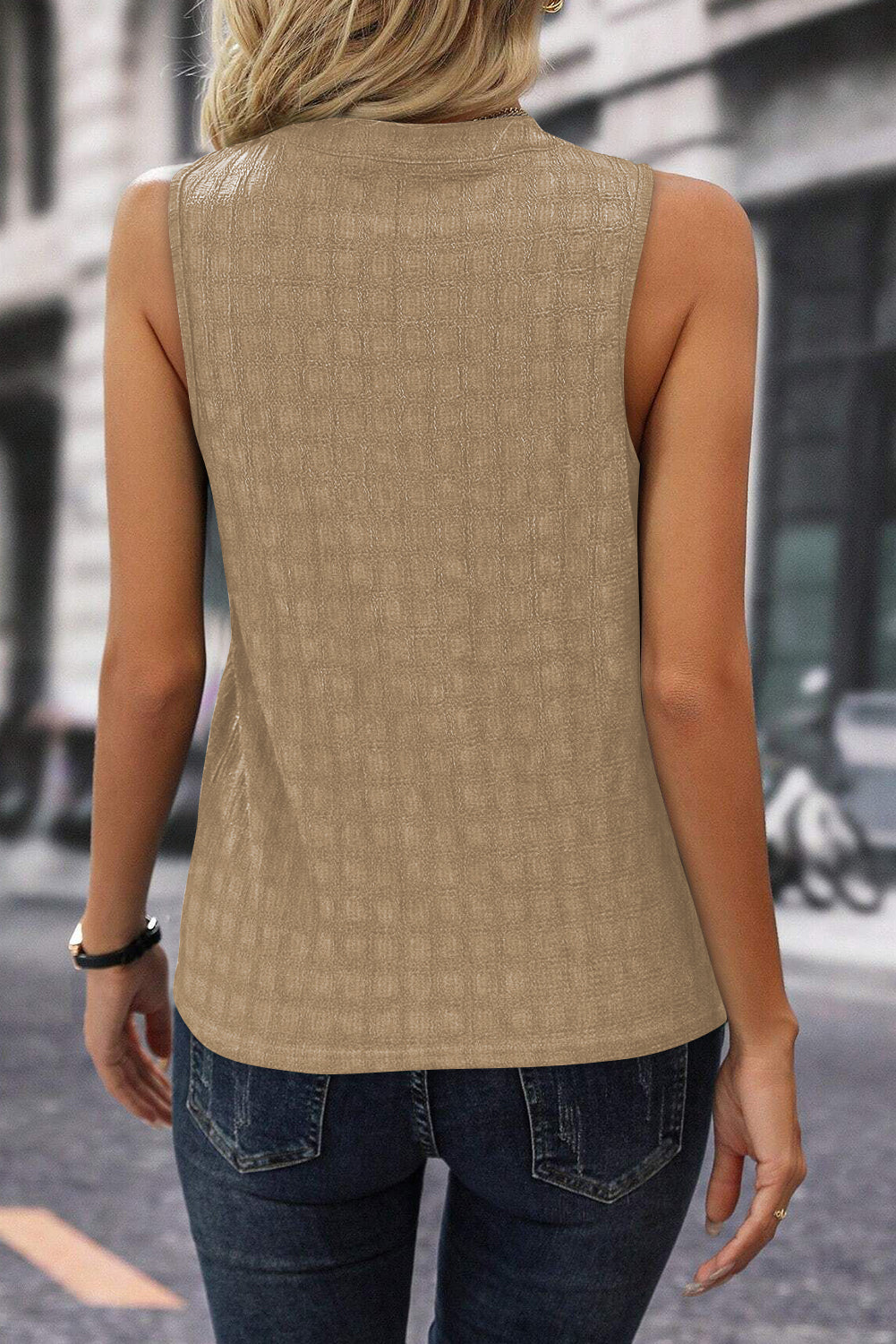 Lattice Split V-Neck Tank Top