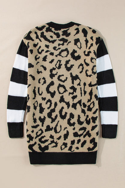 Leopard Stripe Open Front Cardigan