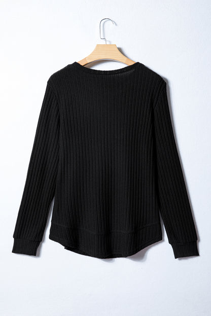Solid Ribbed Knit Textured Round Neck Top