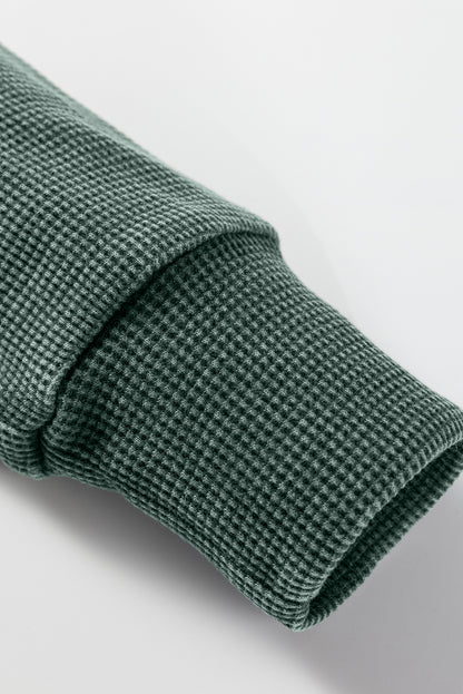 Waffle Knit Patchwork Long Sleeve Top