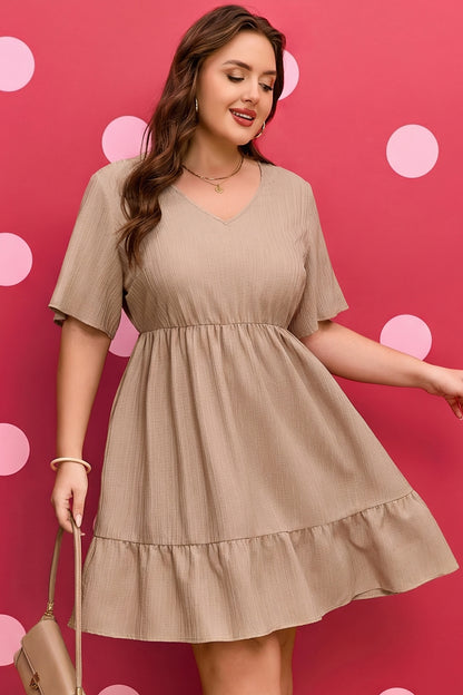 Plus Size Textured Ruffle Short Sleeve Dress