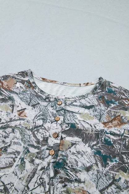 Woodland Camo Henley Tunic T-Shirt