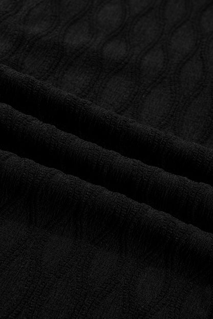 Solid Textured Notch Neck Puff Sleeve Blouse