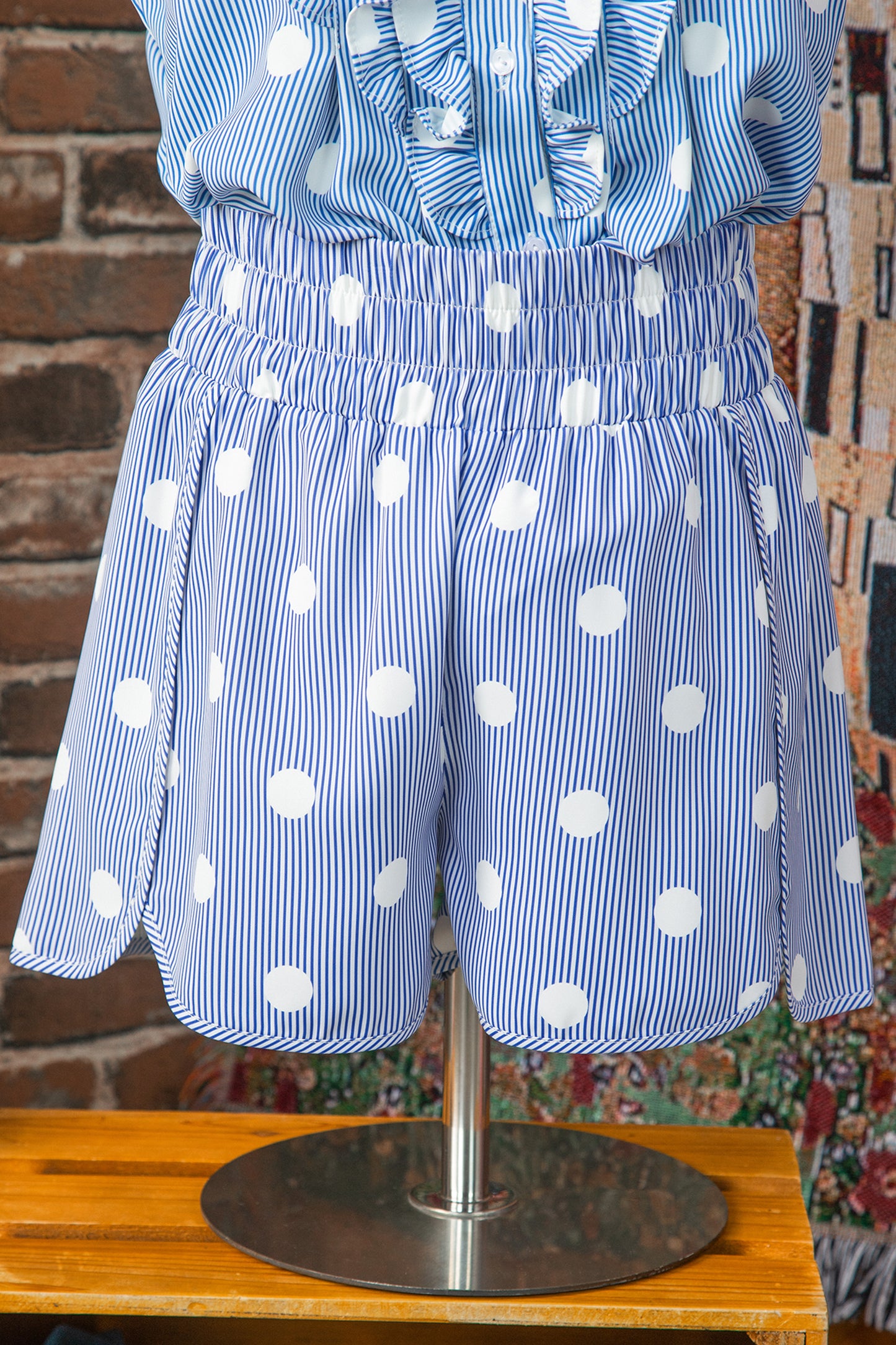 Polka Dot Shirred High Waist Shorts