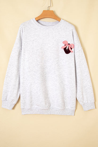 Football Bow Embroidered Patch Long Sleeve Sweatshirt