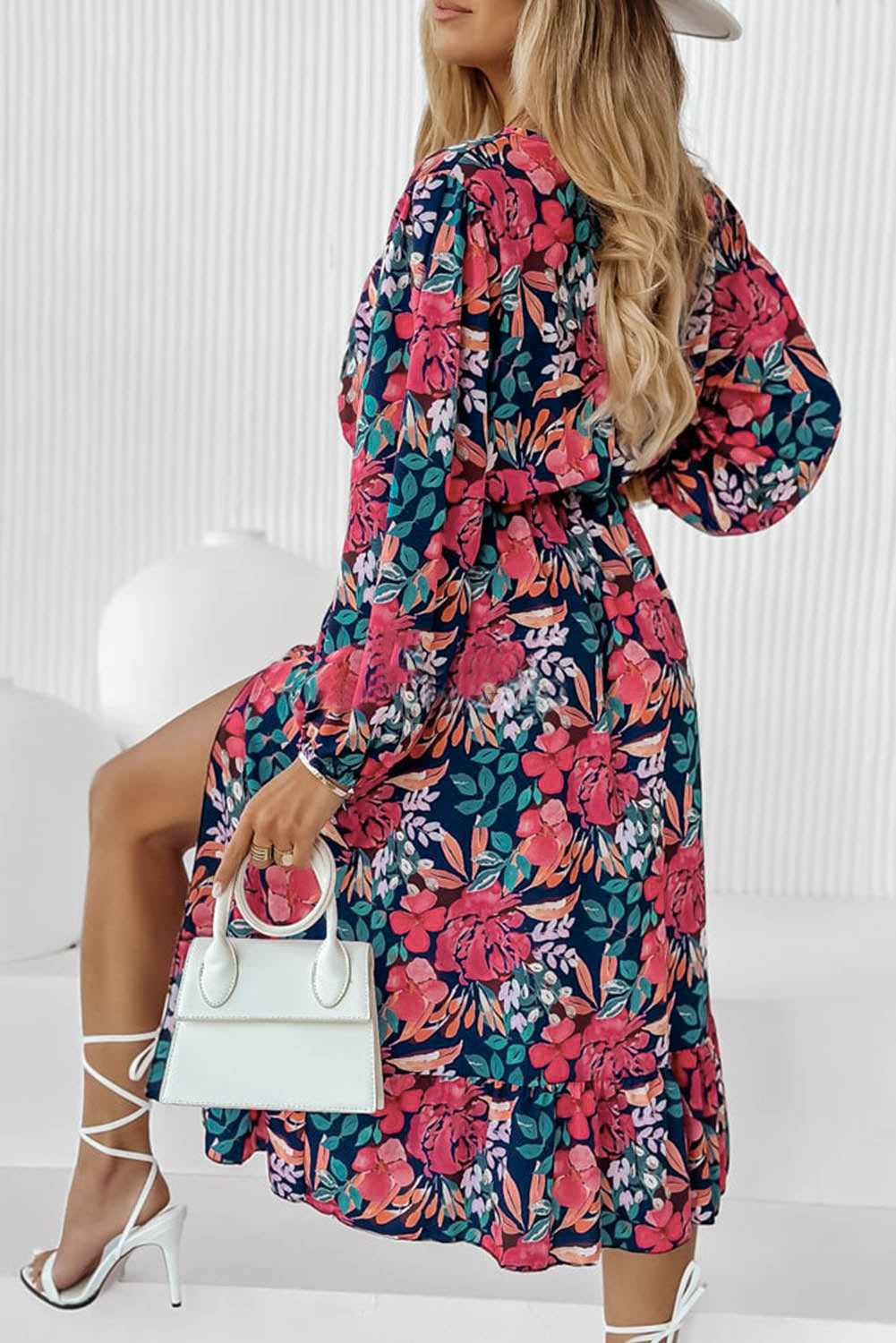 Floral V-Neck Long Sleeve Dress