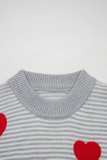 Valentine Heart Stripe Drop Shoulder Sweater