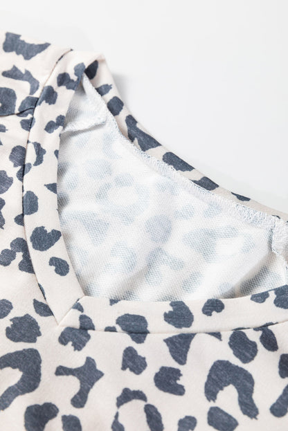 Leopard Long Sleeve V-Neck Top and Pant Set