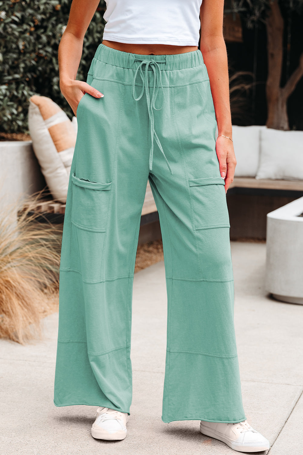 Mineral Wash Reverse Seam Drawstring Elastic Waist Pants